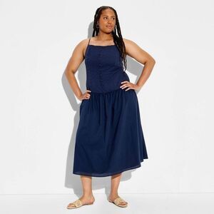 Wild Fable - Women's High Neck Dropped Waist Midi A-Line Dress  Navy Blue